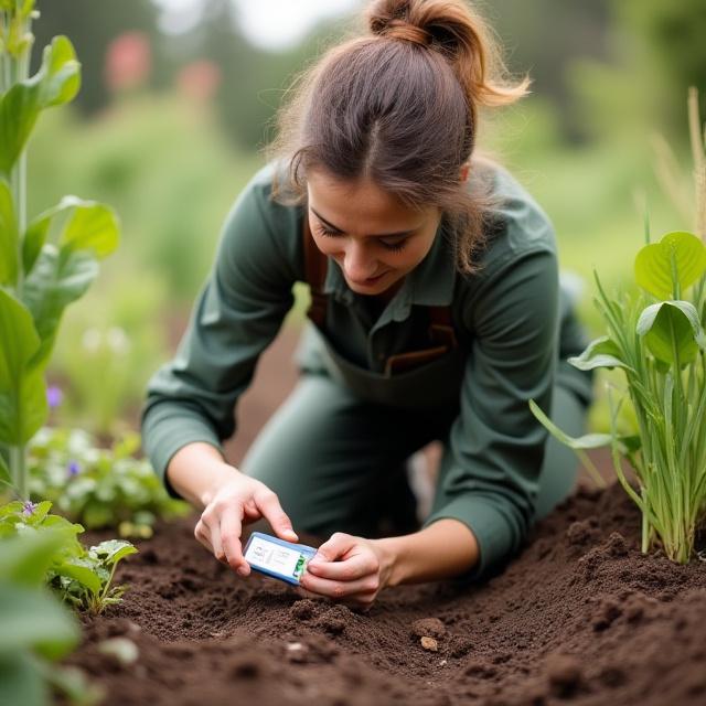 Organic gardener analyzing soil samples